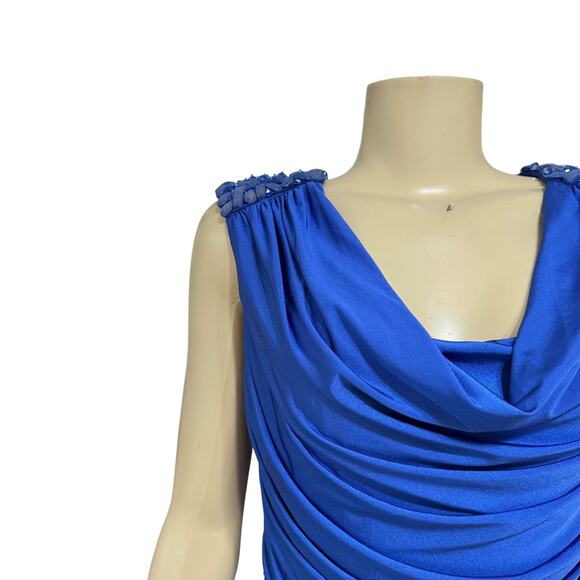 Tadashi Shoji Womens Cowl Neck Party Dress Y2K Blue Beaded Ruched Sleeveless - Picture 7 of 16